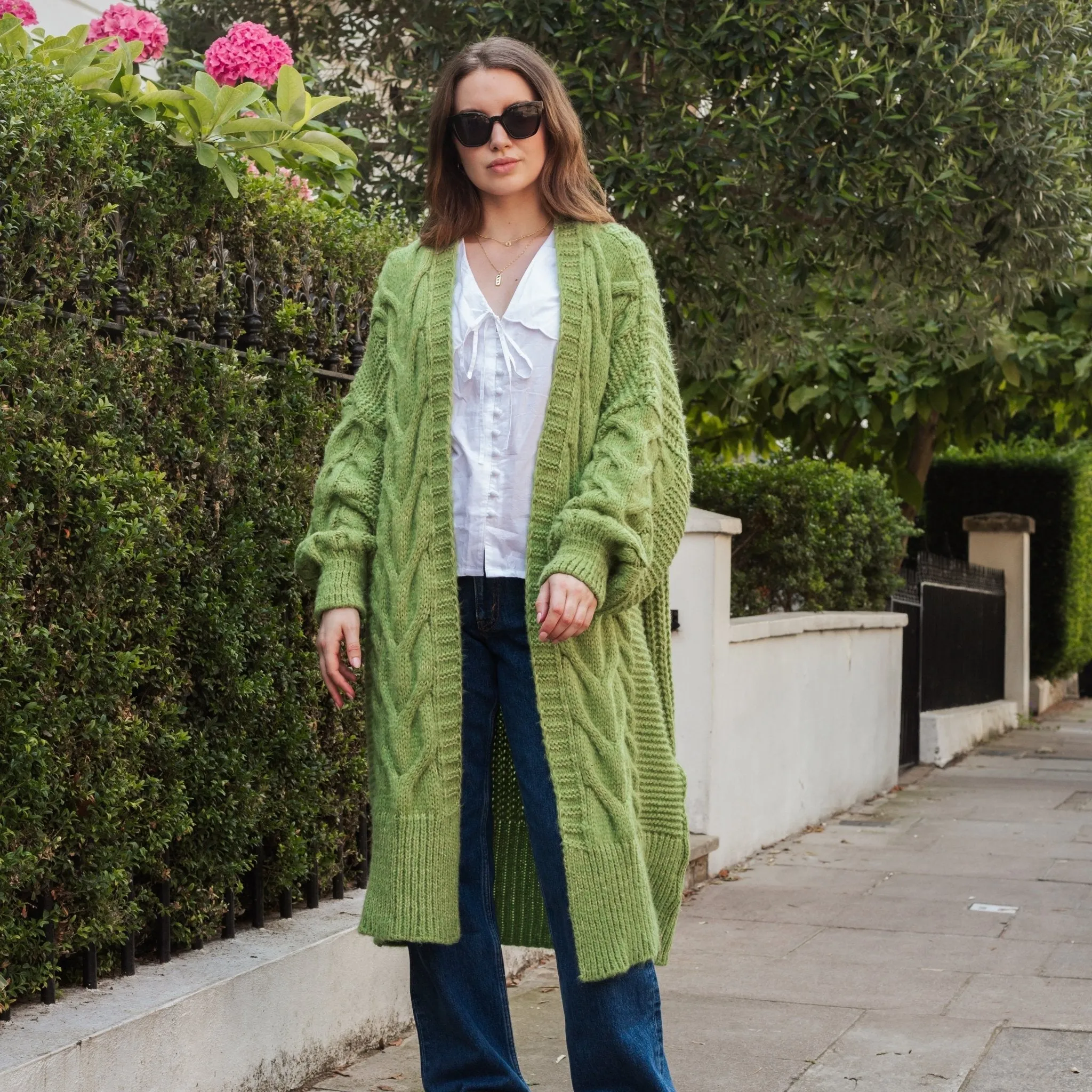 RESALE | Alex Cable Longline Balloon Sleeve Cardigan - Green sold by Cara & The Sky product image thumbnail 3