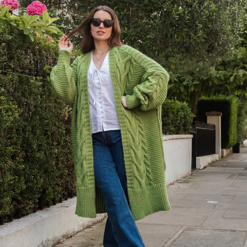 RESALE | Alex Cable Longline Balloon Sleeve Cardigan - Green sold by Cara & The Sky