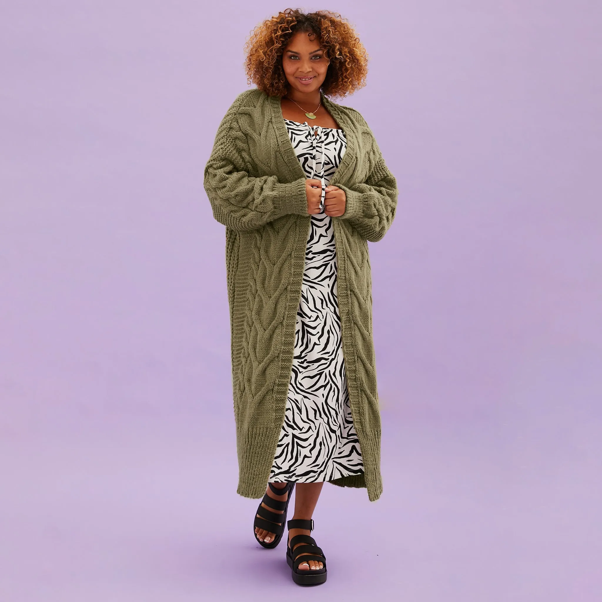 RESALE | Alex Cable Balloon Sleeve Maxi Cardigan - Khaki sold by Cara & The Sky