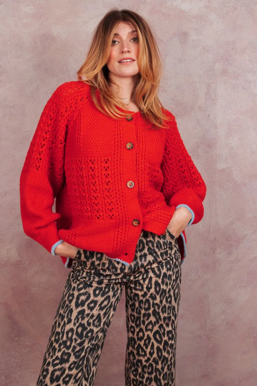 Brigit Pointelle Stitch Balloon Sleeve Cardigan - Orange sold by Cara & The Sky product image thumbnail 4