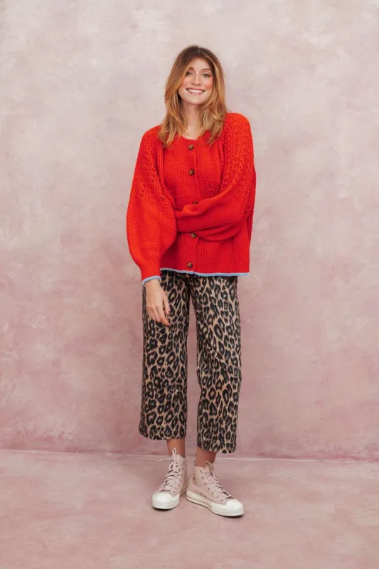 Brigit Pointelle Stitch Balloon Sleeve Cardigan - Orange sold by Cara & The Sky