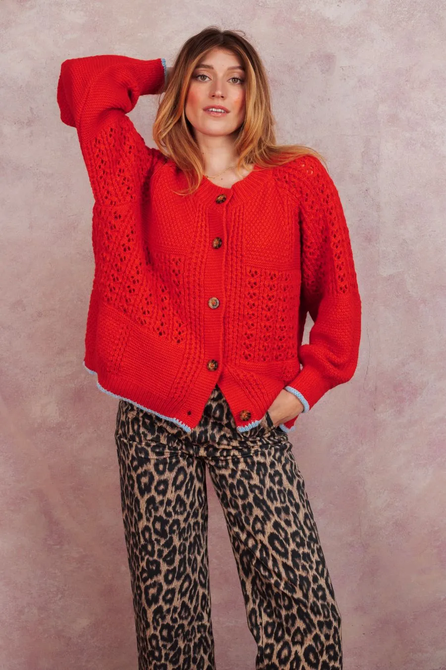 Brigit Pointelle Stitch Balloon Sleeve Cardigan - Orange sold by Cara & The Sky product image thumbnail 5