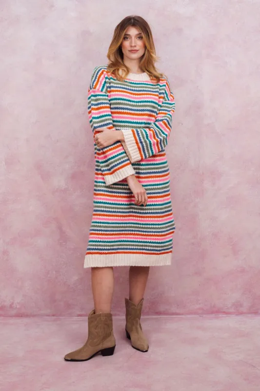 Becca Rainbow Stripe Knitted Midi Dress - Rainbow sold by Cara & The Sky