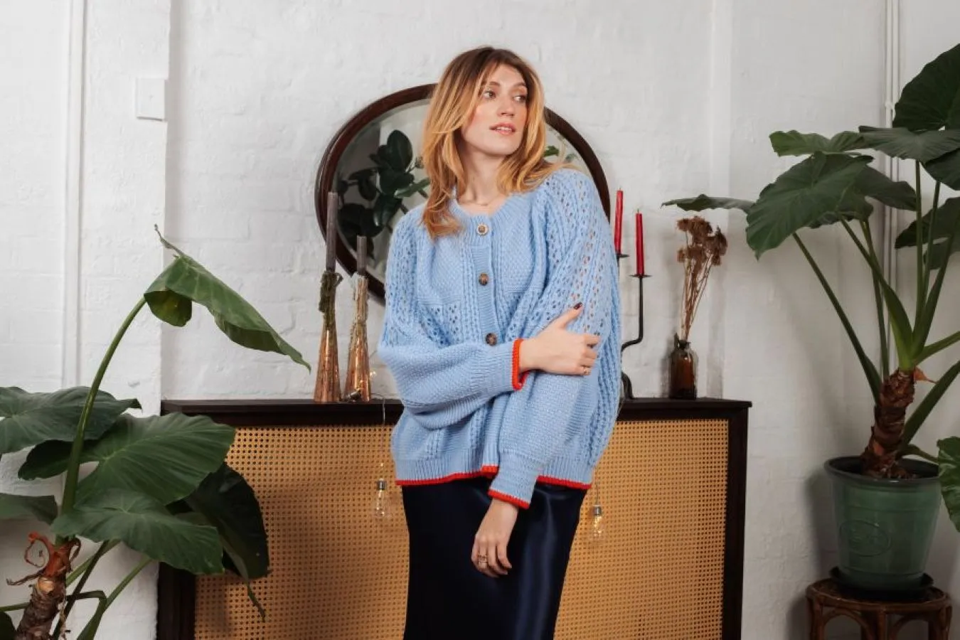 Brigit Pointelle Stitch Balloon Sleeve Cardigan - Blue sold by Cara & The Sky product image thumbnail 4