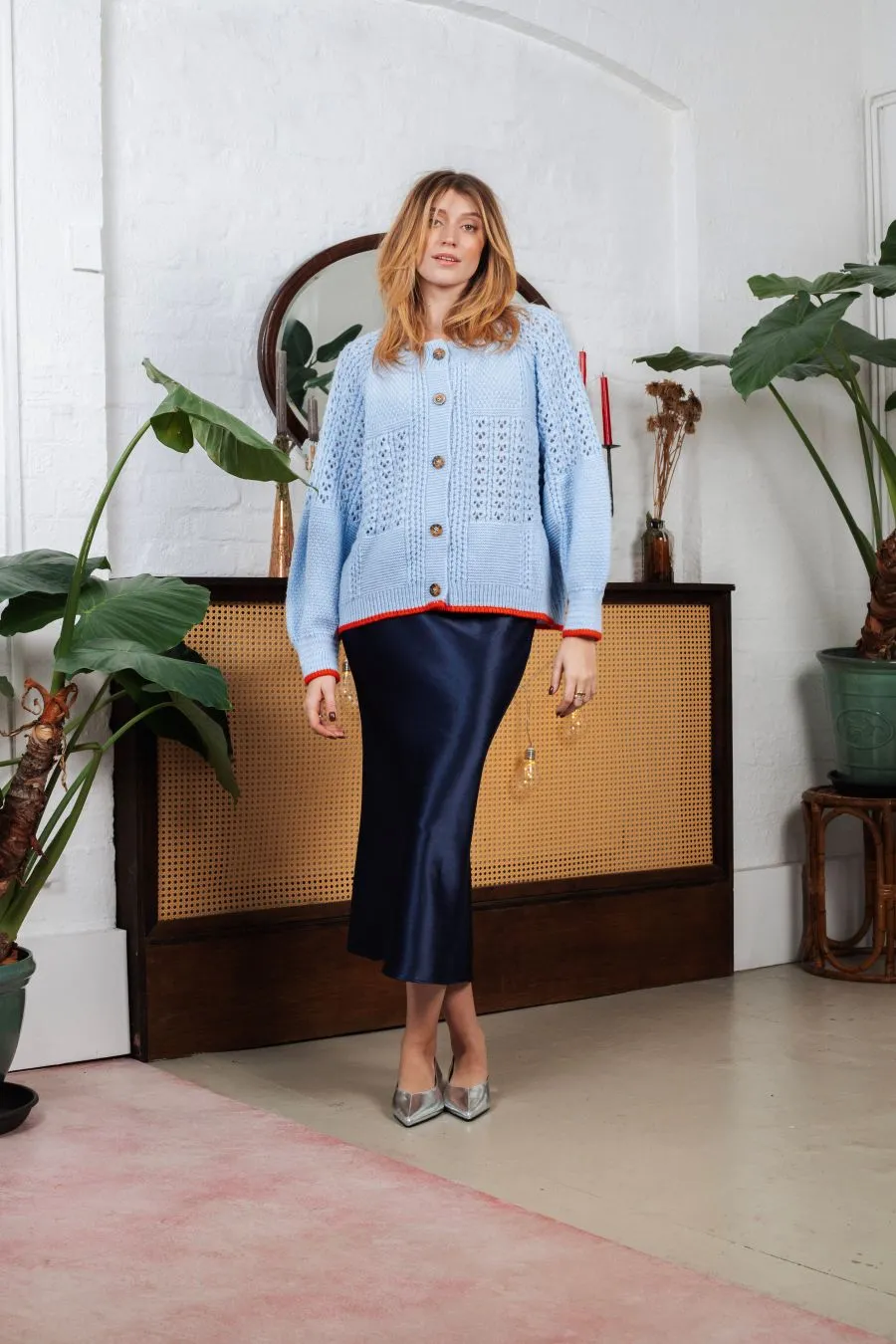 Brigit Pointelle Stitch Balloon Sleeve Cardigan - Blue sold by Cara & The Sky product image thumbnail 2