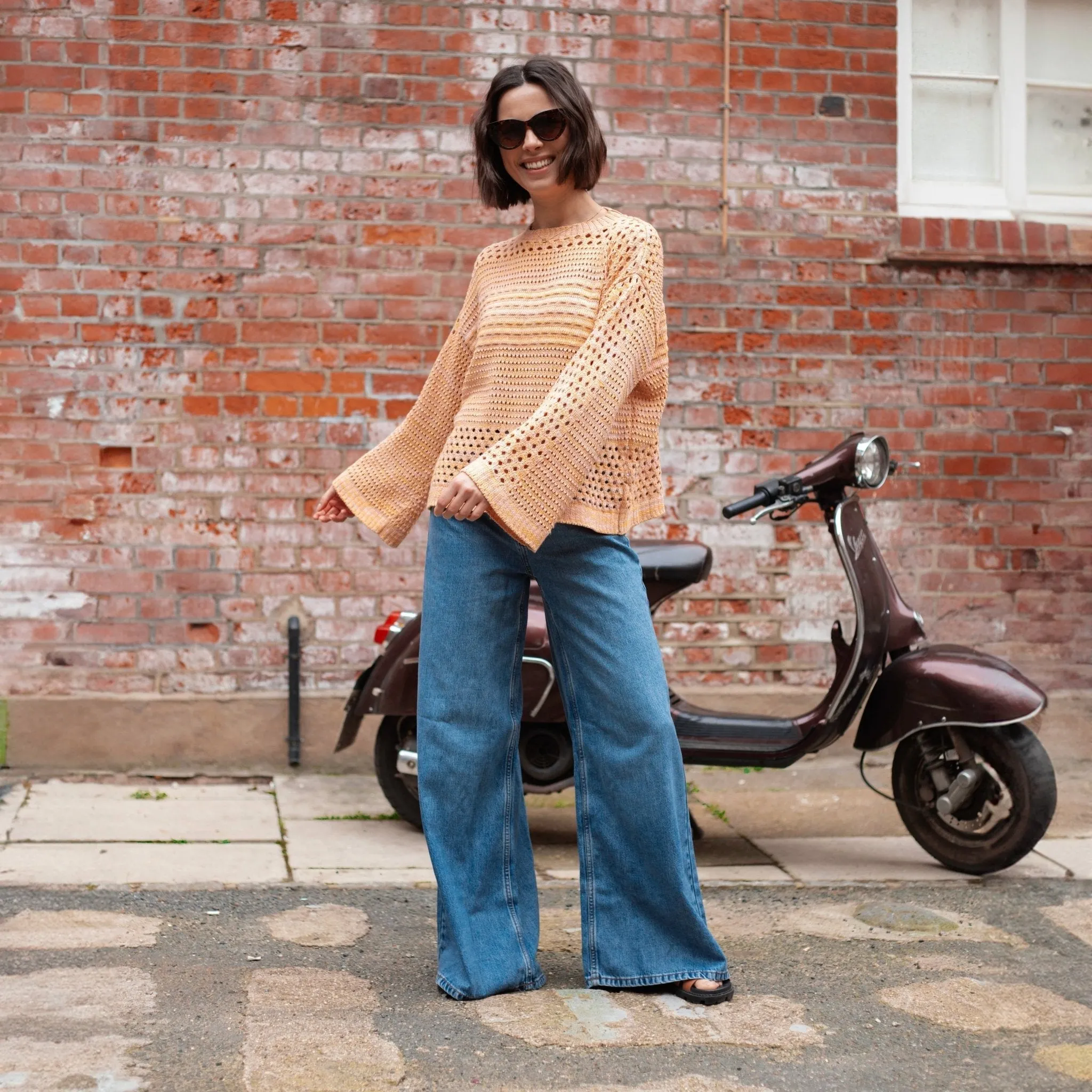 RESALE | Gala Recycled Cotton Mix Pointelle Wide Sleeve Jumper - Orange sold by Cara & The Sky