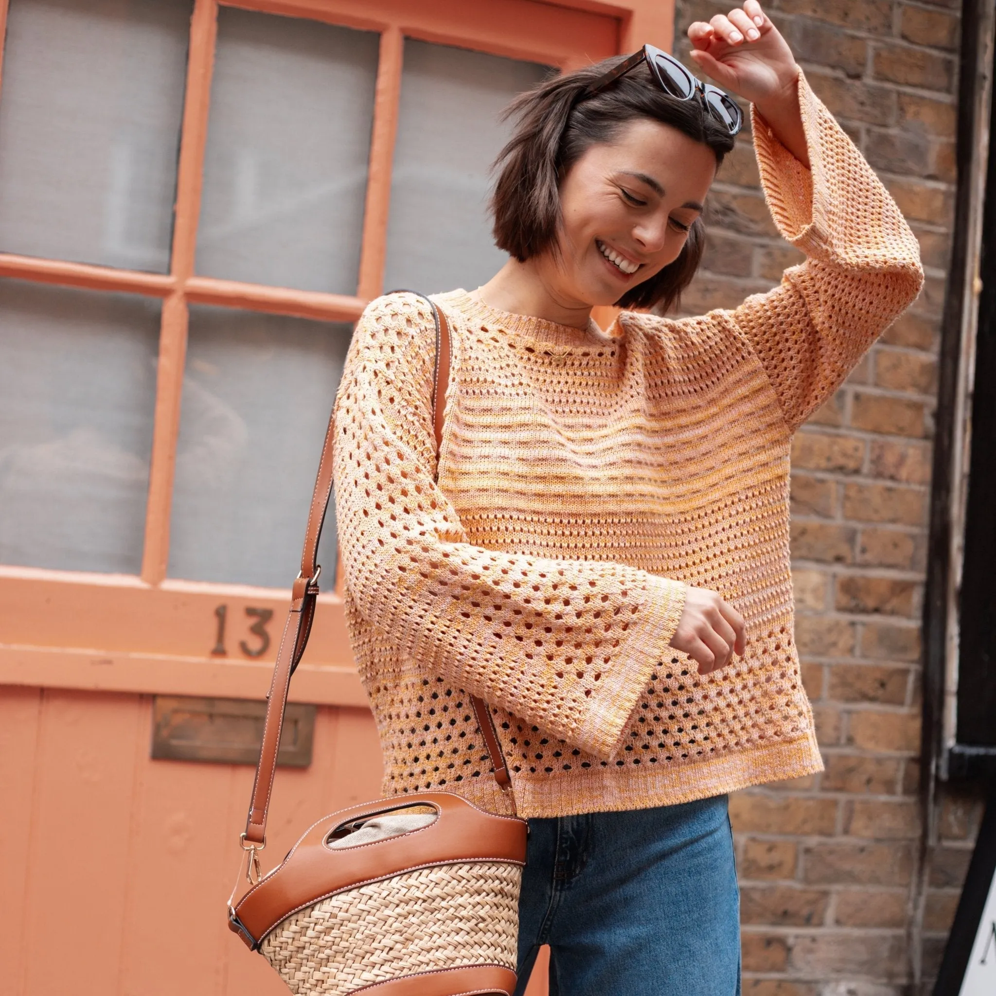 RESALE | Gala Recycled Cotton Mix Pointelle Wide Sleeve Jumper - Orange sold by Cara & The Sky product image thumbnail 5