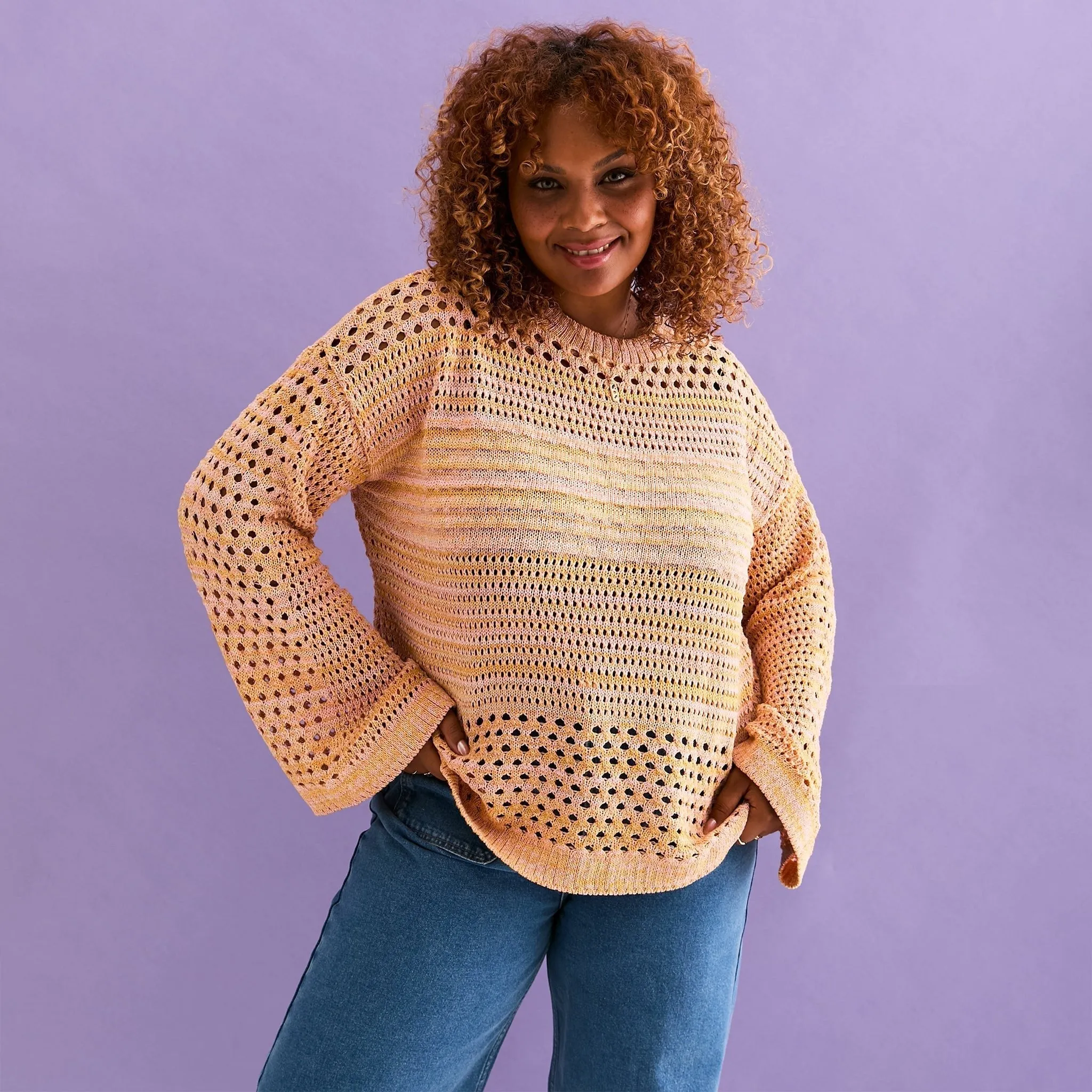 RESALE | Gala Recycled Cotton Mix Pointelle Wide Sleeve Jumper - Orange sold by Cara & The Sky product image thumbnail 2