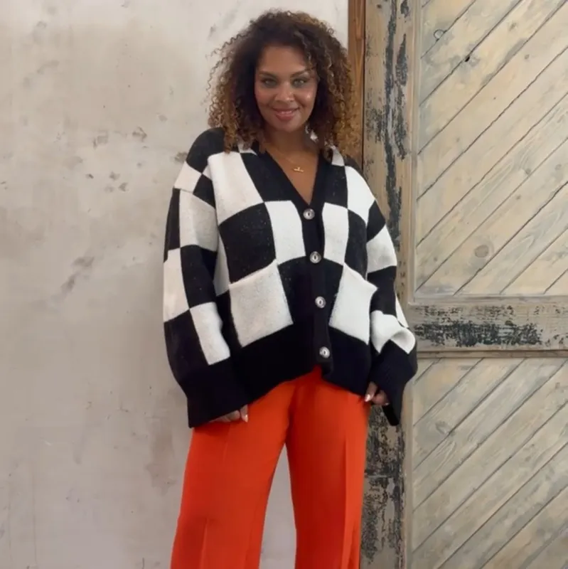 Candice Checked Oversized Chunky Cardigan - Black & White sold by Cara & The Sky