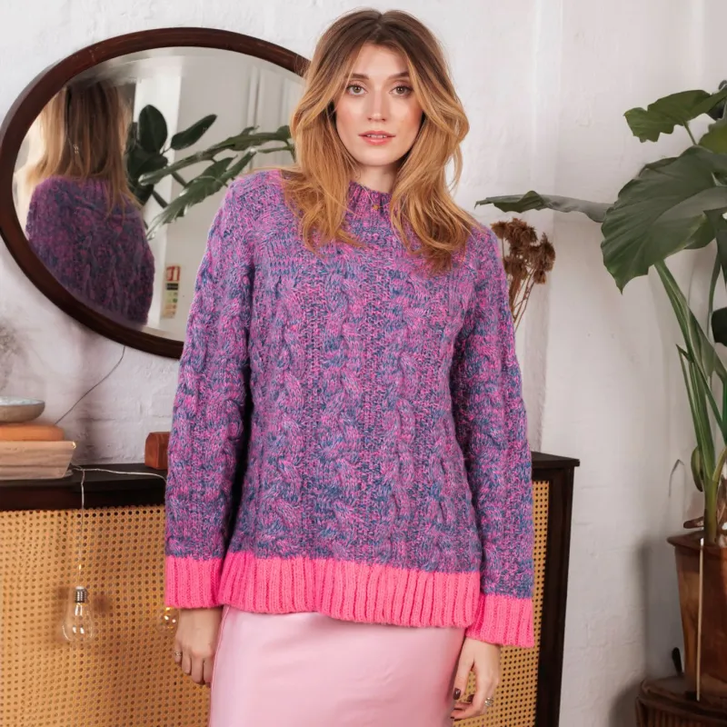 Jennie Cable High Neck Balloon Sleeve Jumper - Denim sold by Cara & The Sky