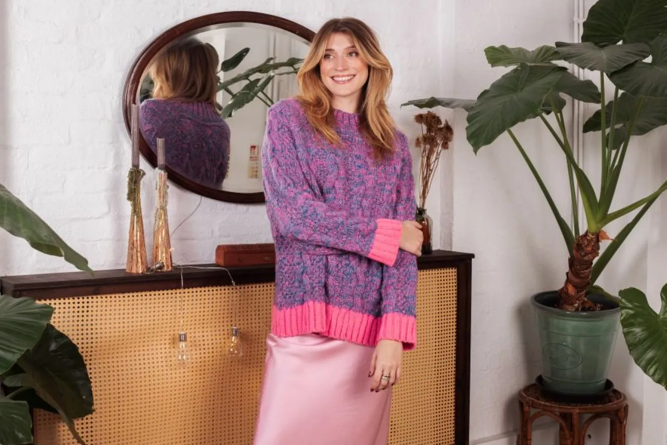 Jennie Cable High Neck Balloon Sleeve Jumper - Denim sold by Cara & The Sky product image thumbnail 4