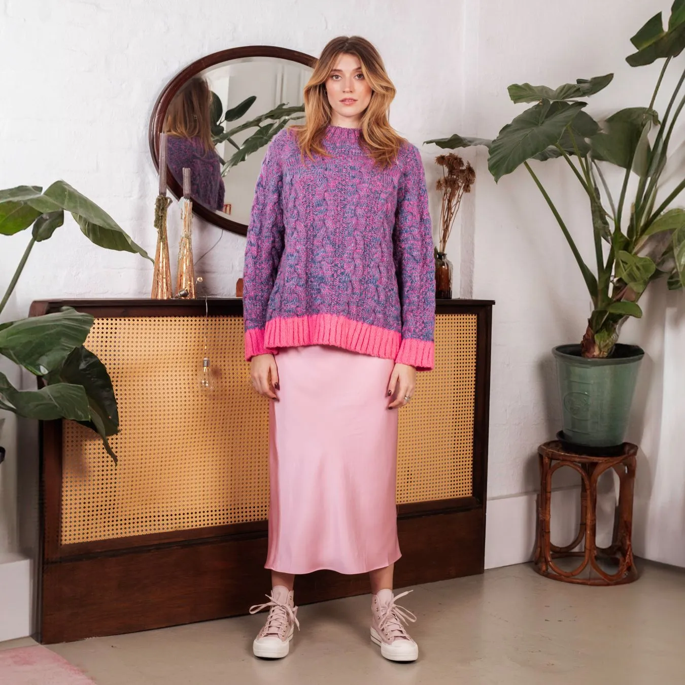 Jennie Cable High Neck Balloon Sleeve Jumper - Denim sold by Cara & The Sky product image thumbnail 3