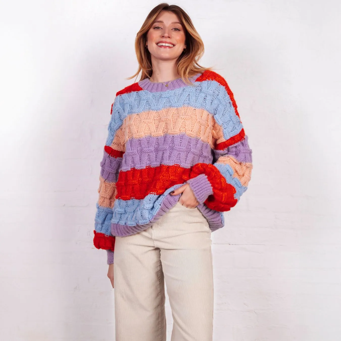 Mandy Criss-Cross Stitch Balloon Sleeve Stripe Jumper - Orange sold by Cara & The Sky product image thumbnail 4