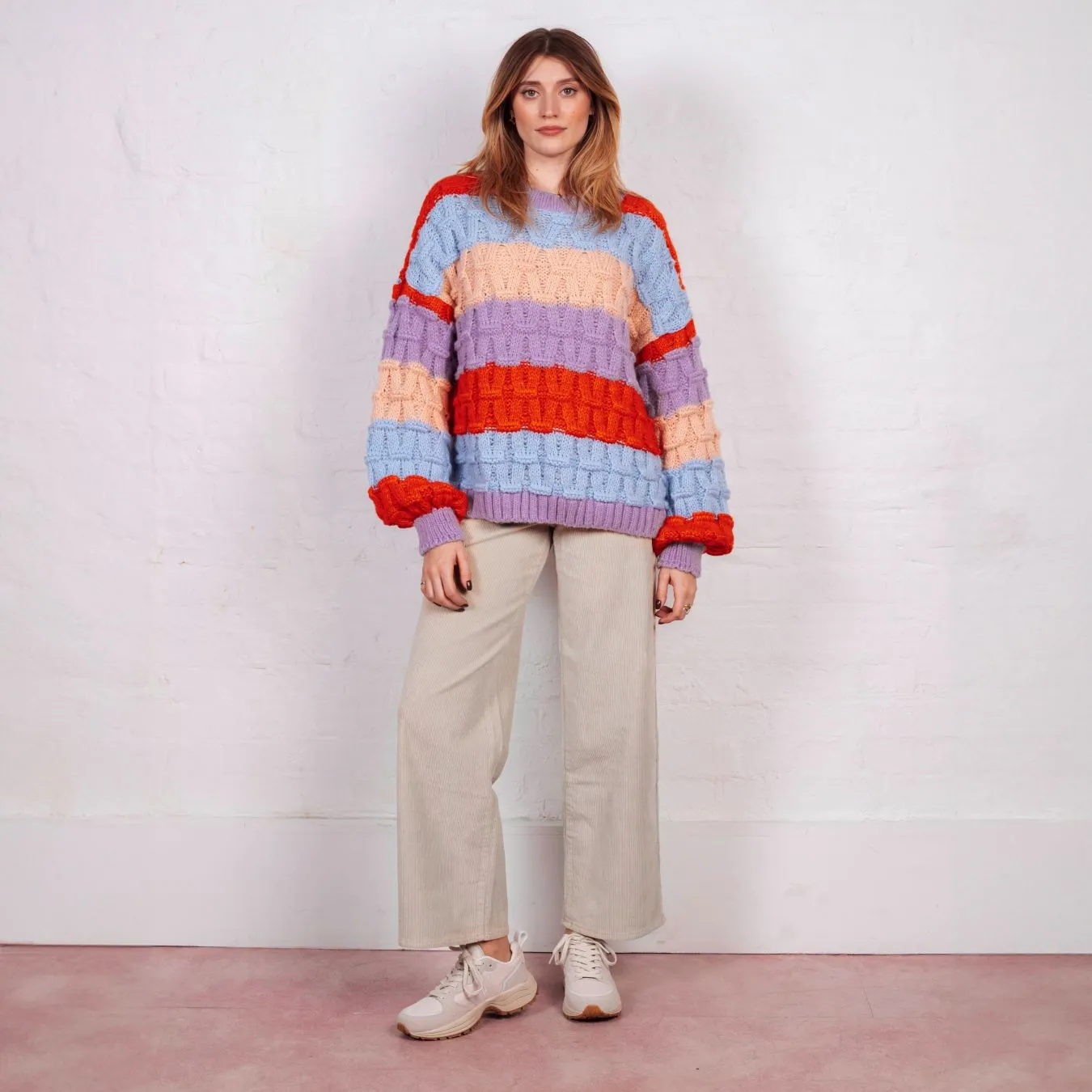 Mandy Criss-Cross Stitch Balloon Sleeve Stripe Jumper - Orange sold by Cara & The Sky product image thumbnail 2