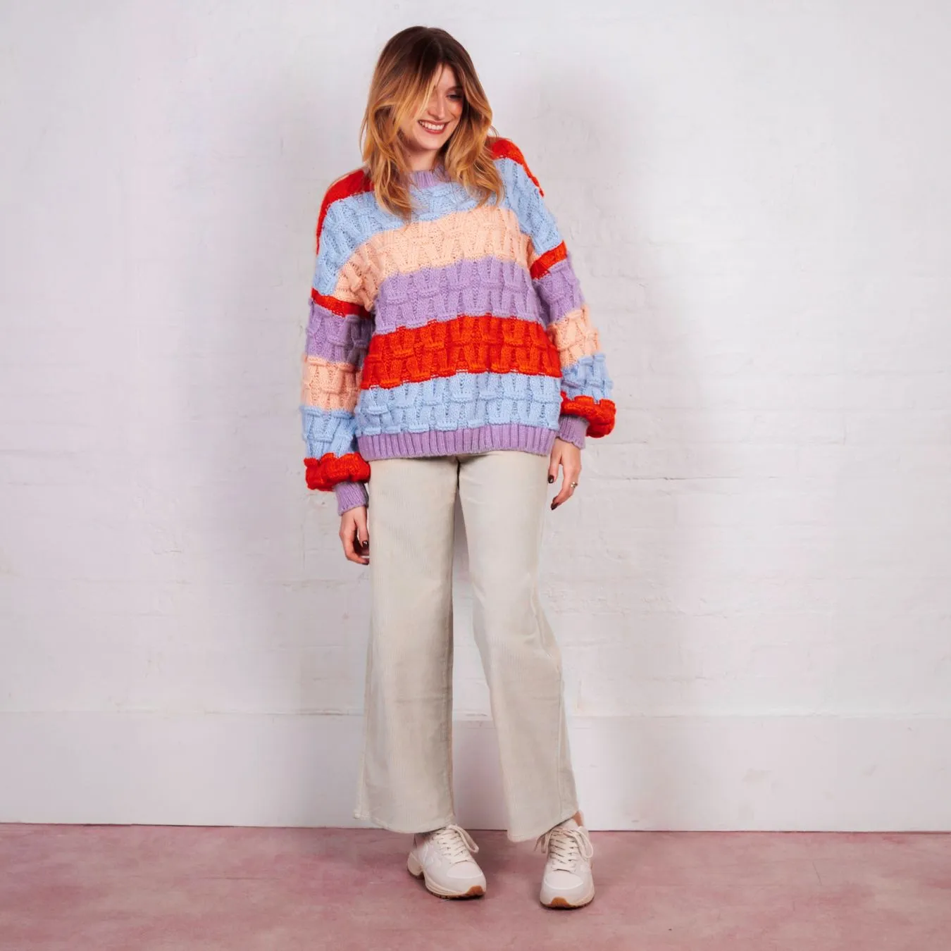 Mandy Criss-Cross Stitch Balloon Sleeve Stripe Jumper - Orange sold by Cara & The Sky product image thumbnail 3