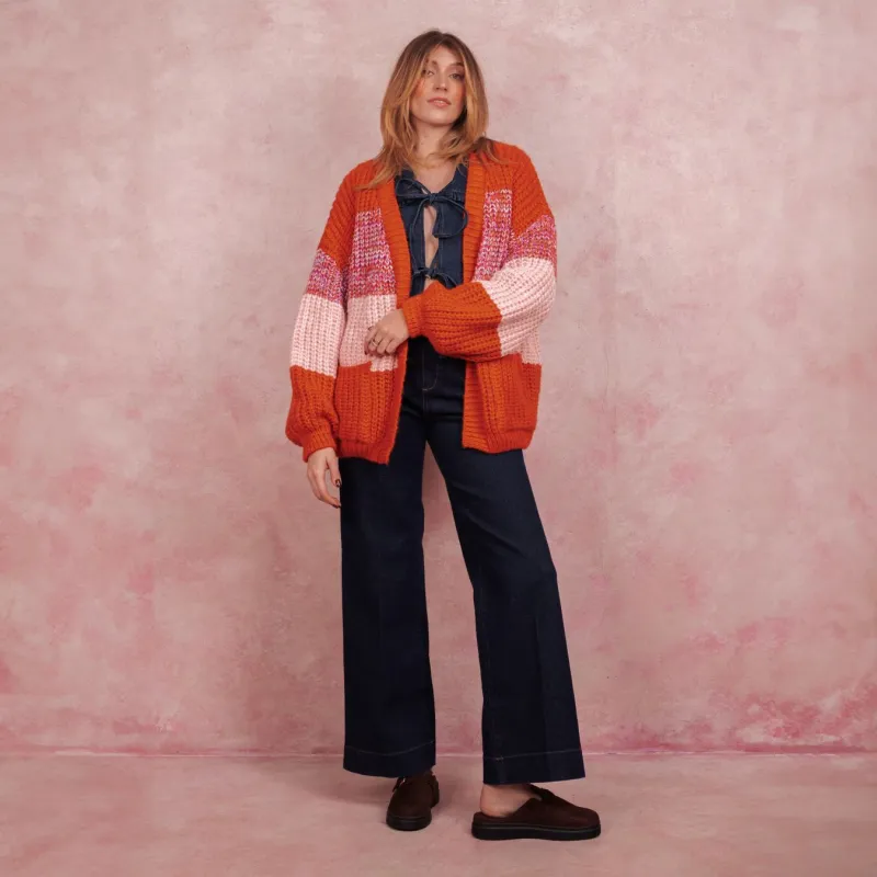 Janie Oversized Chunky Stripe Cardigan - Orange sold by Cara & The Sky