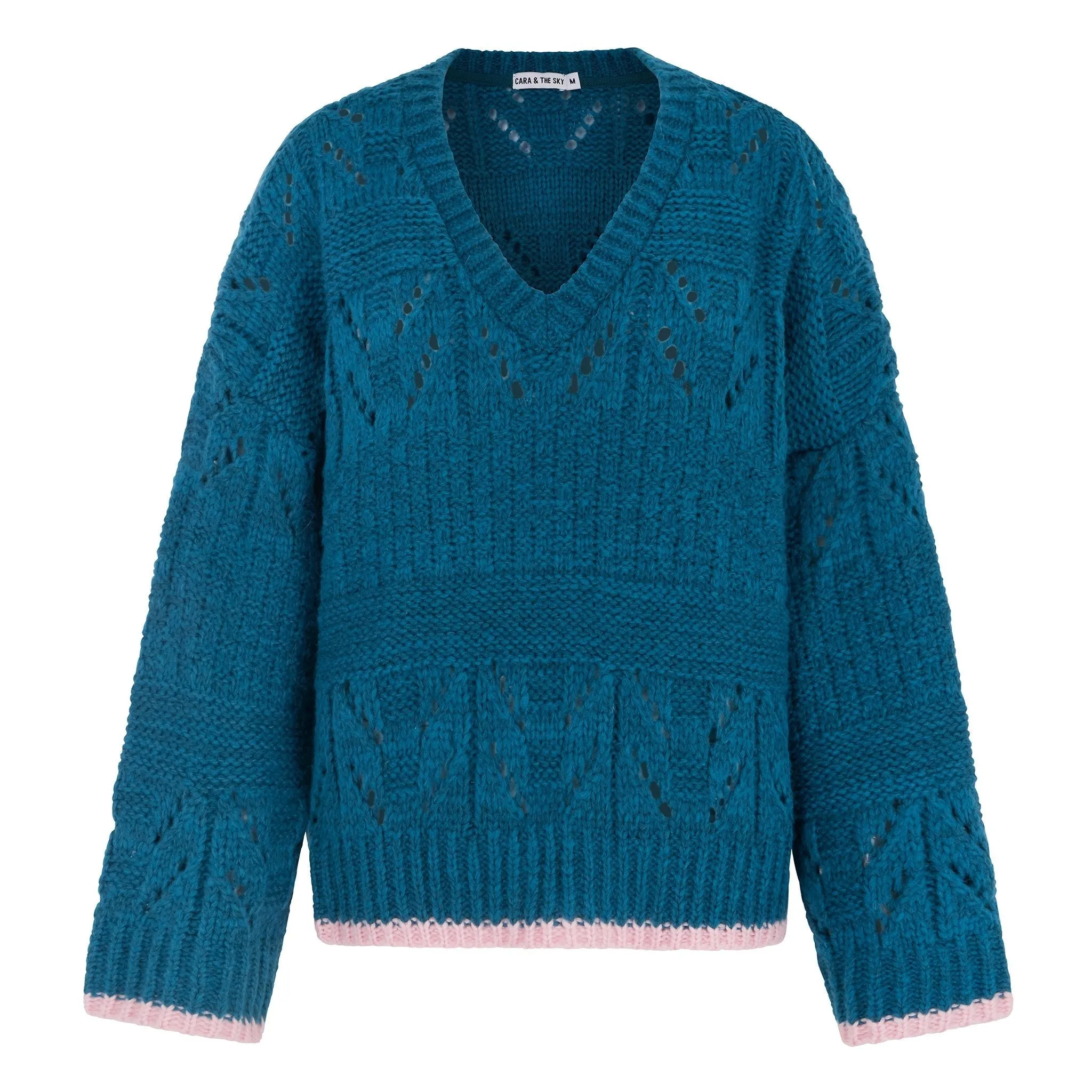RESALE | Zoe Pointelle V Neck Wide Sleeve Jumper - Teal sold by Cara & The Sky product image thumbnail 2