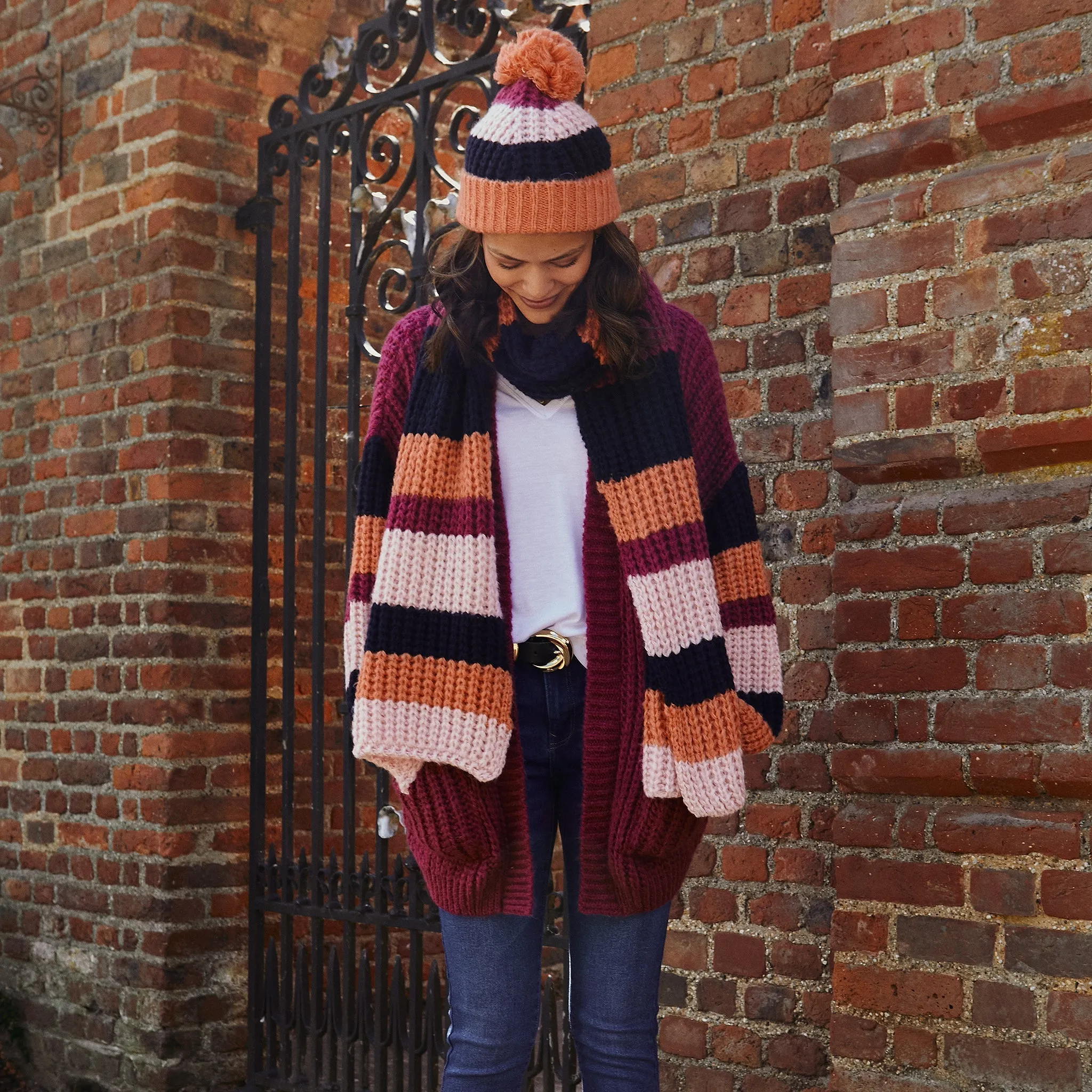 RESALE | Leia Stripe Oversized Chunky Scarf - Berry sold by Cara & The Sky product image thumbnail 4