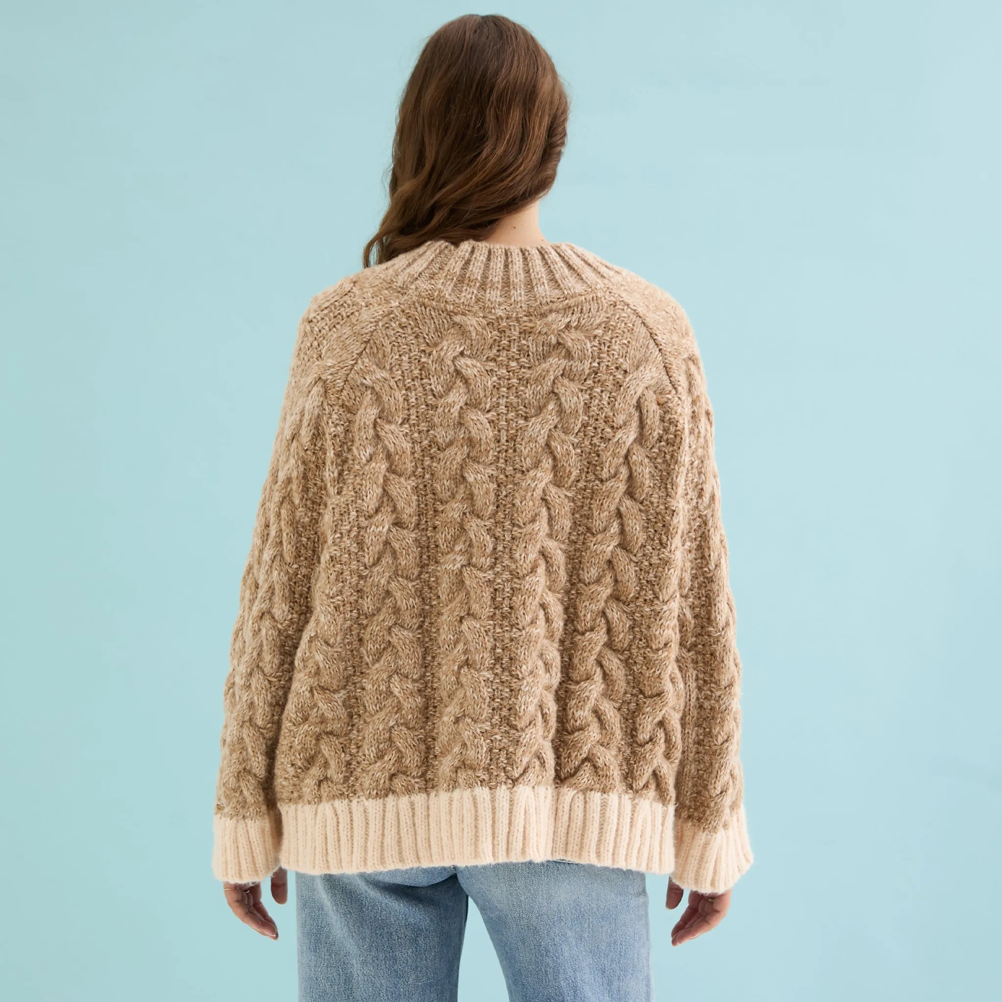 Jennie Cable High Neck Balloon Sleeve Jumper - Beige sold by Cara & The Sky product image thumbnail 4