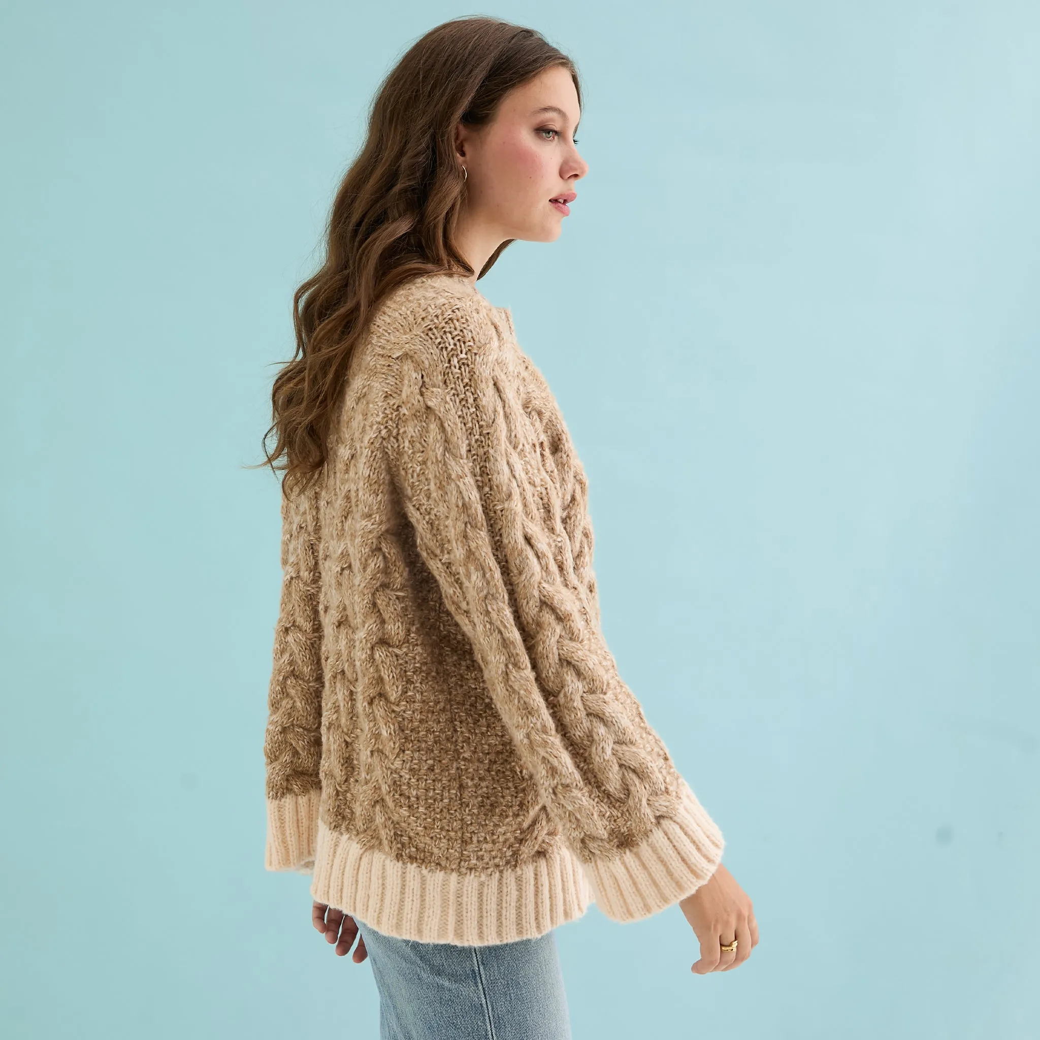 Jennie Cable High Neck Balloon Sleeve Jumper - Beige sold by Cara & The Sky product image thumbnail 3