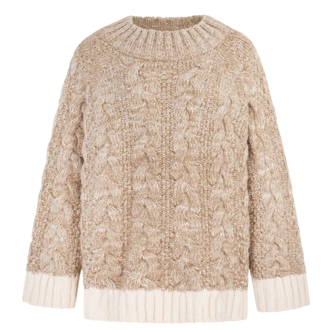 Jennie Cable High Neck Balloon Sleeve Jumper - Beige sold by Cara & The Sky product image thumbnail 2