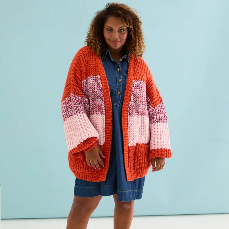 Janie Oversized Chunky Stripe Cardigan - Orange sold by Cara & The Sky