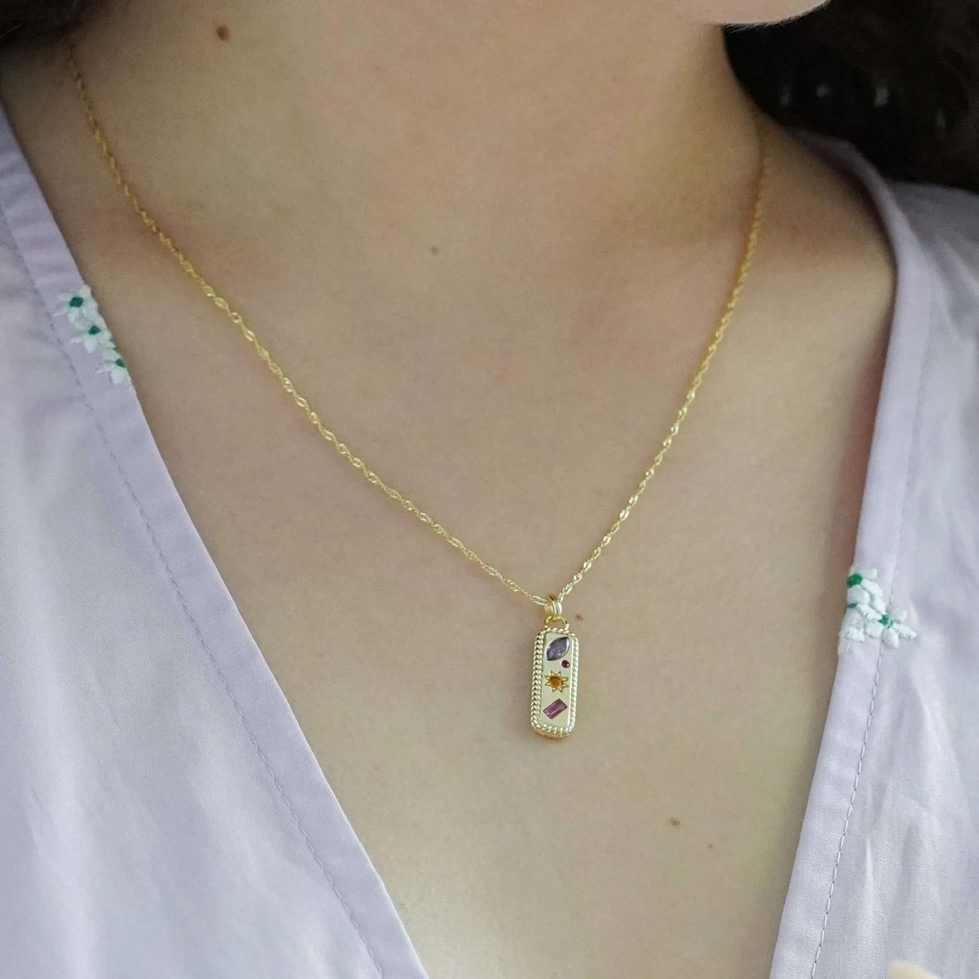 Kaleidoscope Gemstone Tag Pendant Necklace sold by Cara & The Sky product image thumbnail 2