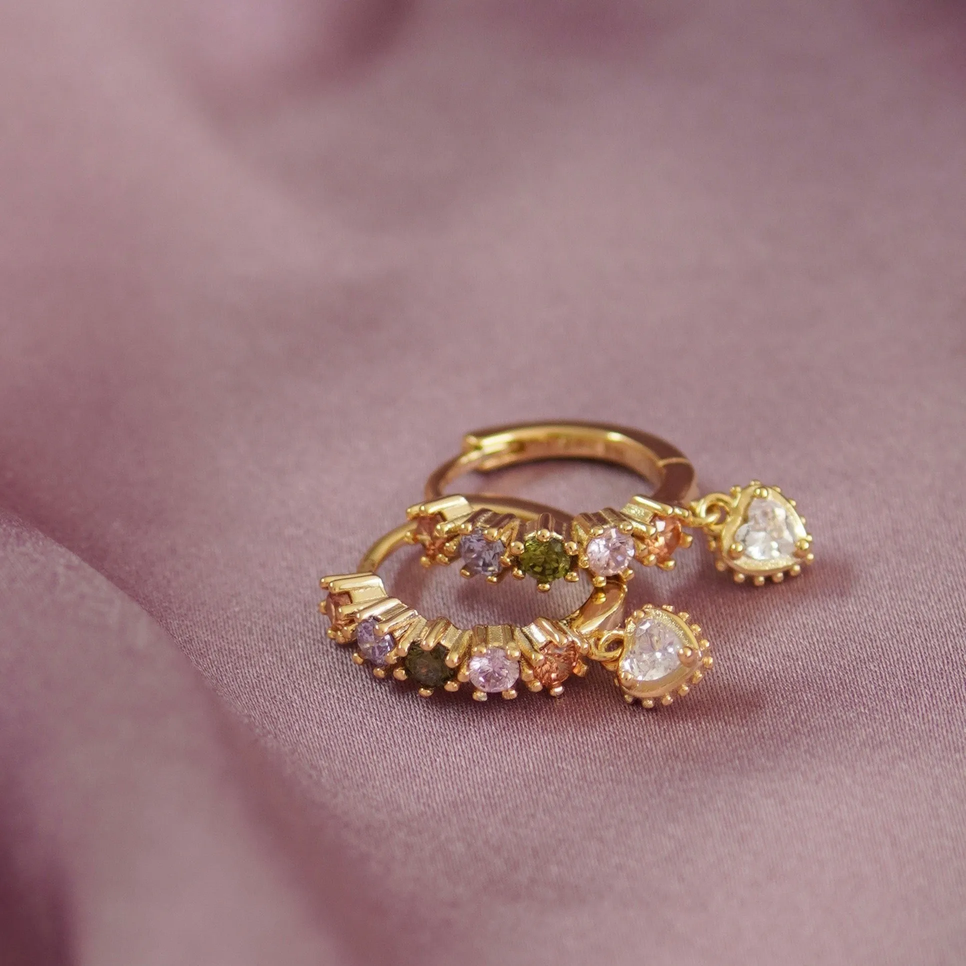 Pastel Stone Heart Charm Hoop Earrings sold by Cara & The Sky product image thumbnail 4