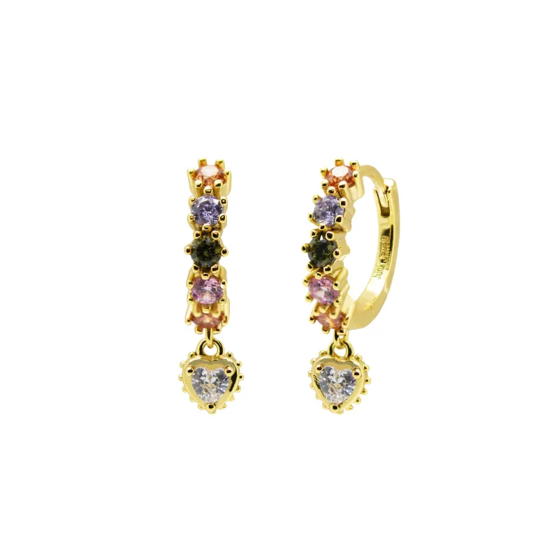 Pastel Stone Heart Charm Hoop Earrings sold by Cara & The Sky