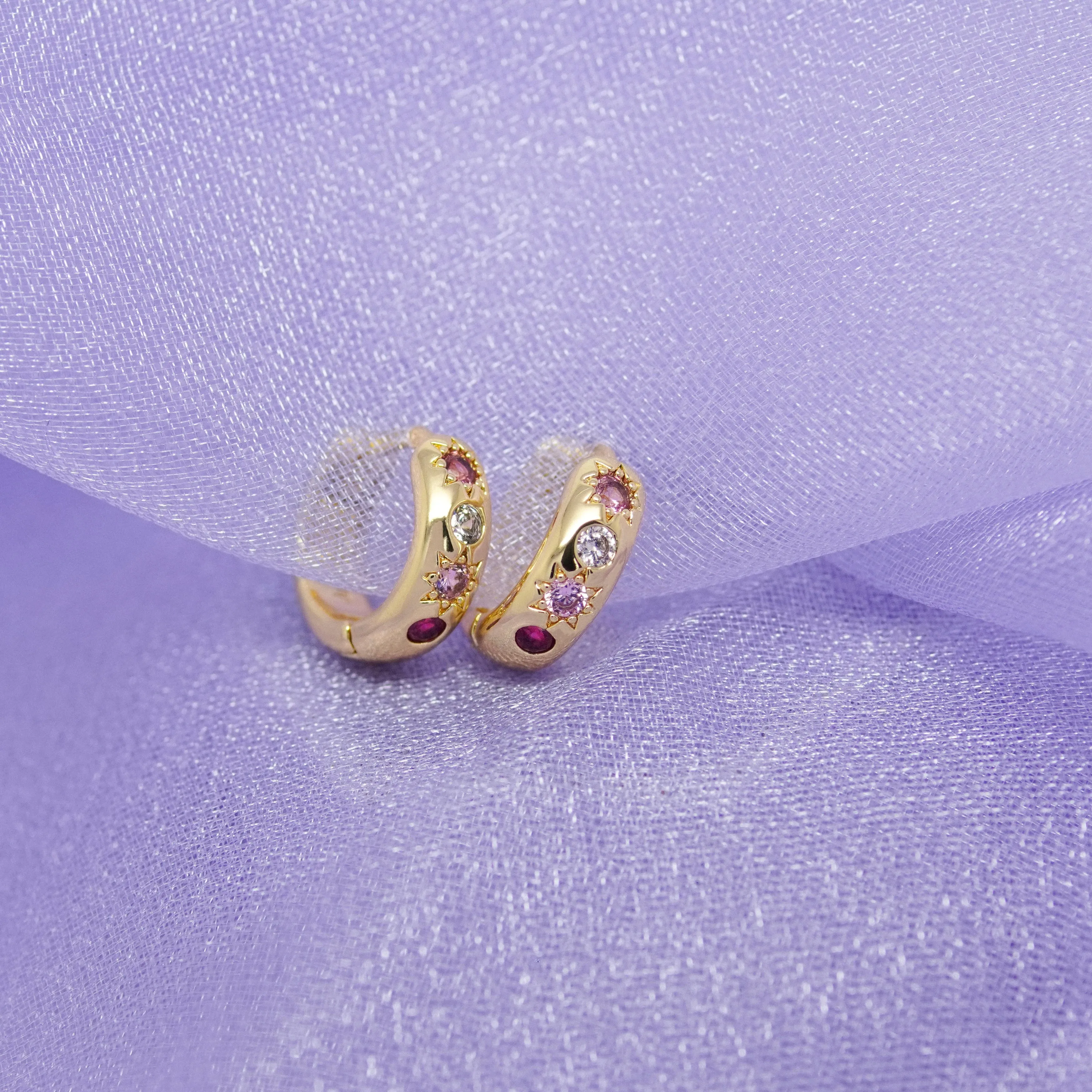 Pink Stone Petite Hoop Earrings sold by Cara & The Sky product image thumbnail 4