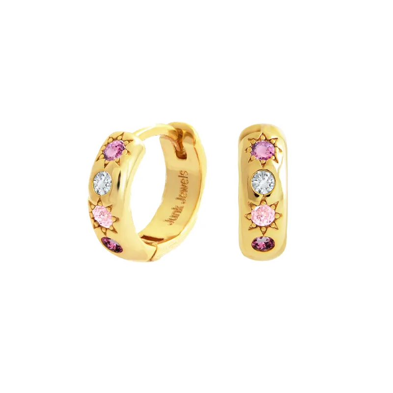 Pink Stone Petite Hoop Earrings sold by Cara & The Sky