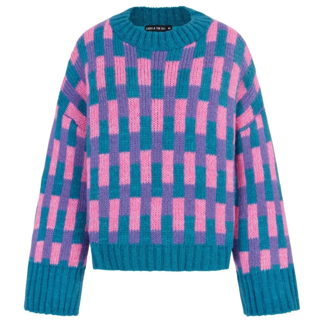 Charlotte Geometric Pattern Wide Sleeve Knit Jumper - Teal sold by Cara & The Sky product image thumbnail 2