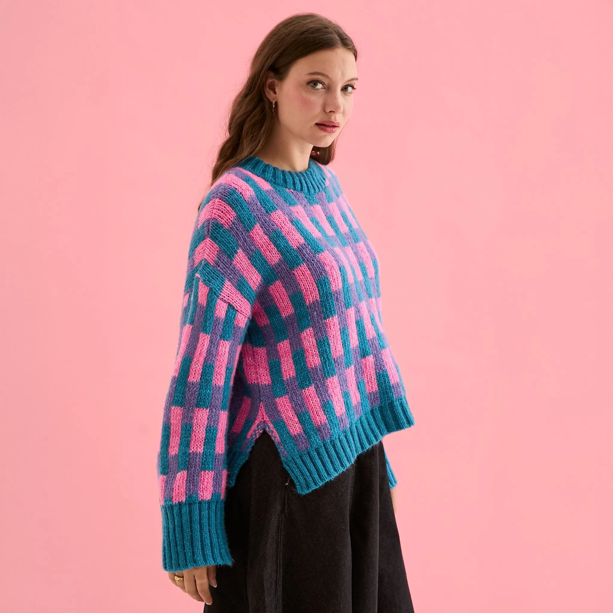 Charlotte Geometric Pattern Wide Sleeve Knit Jumper - Teal sold by Cara & The Sky product image thumbnail 4