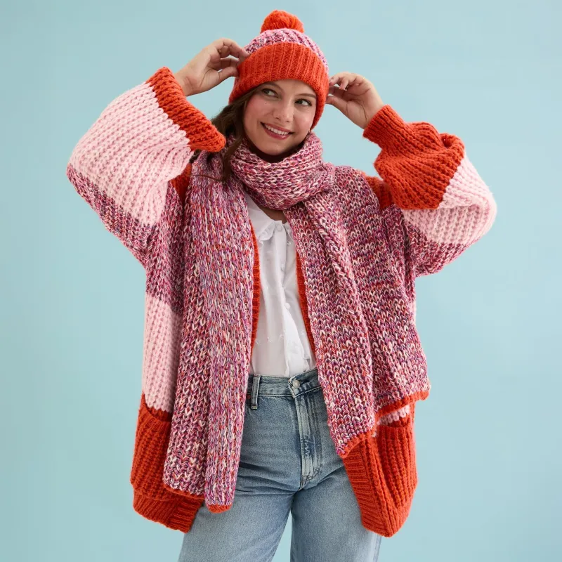 Janie Cardigan, Florence Scarf and Lolly Hat Set - Orange made by Cara & The Sky