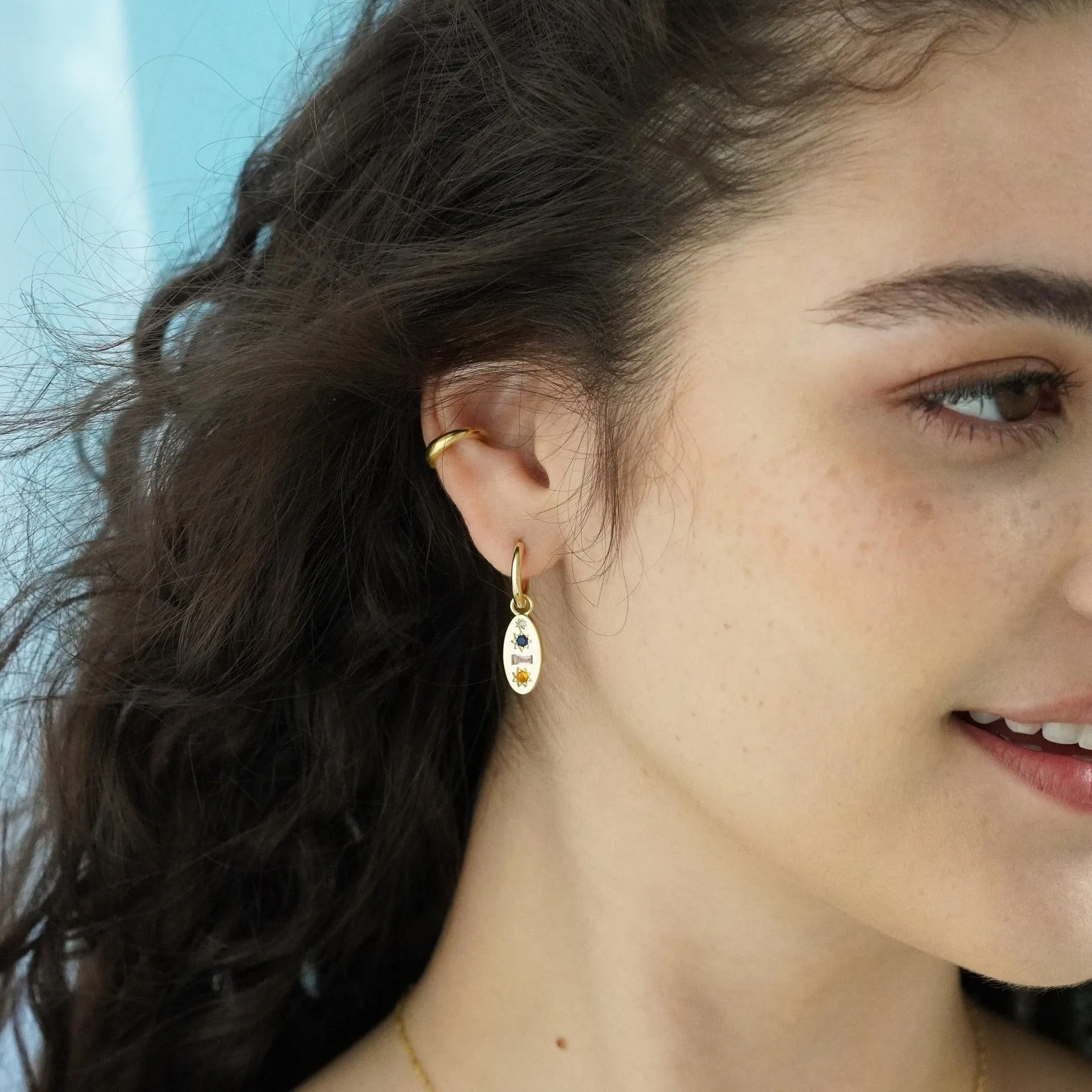 Midnight Gemstone Charm Hoop Earrings sold by Cara & The Sky product image thumbnail 4