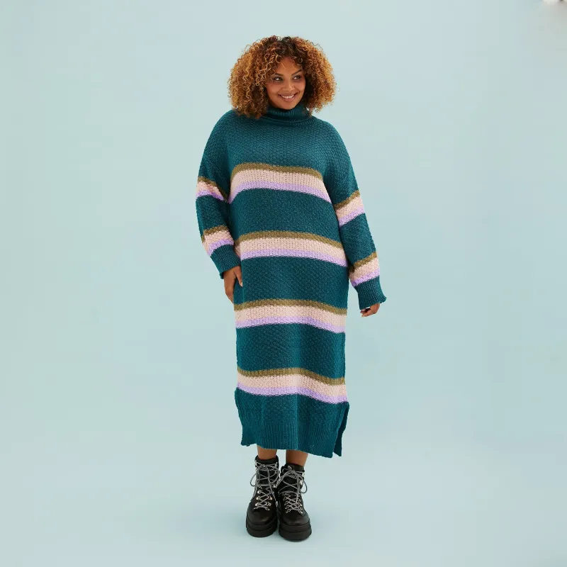 RESALE | Tanya Roll Neck Stripe Knitted Midi Dress - Teal sold by Cara & The Sky
