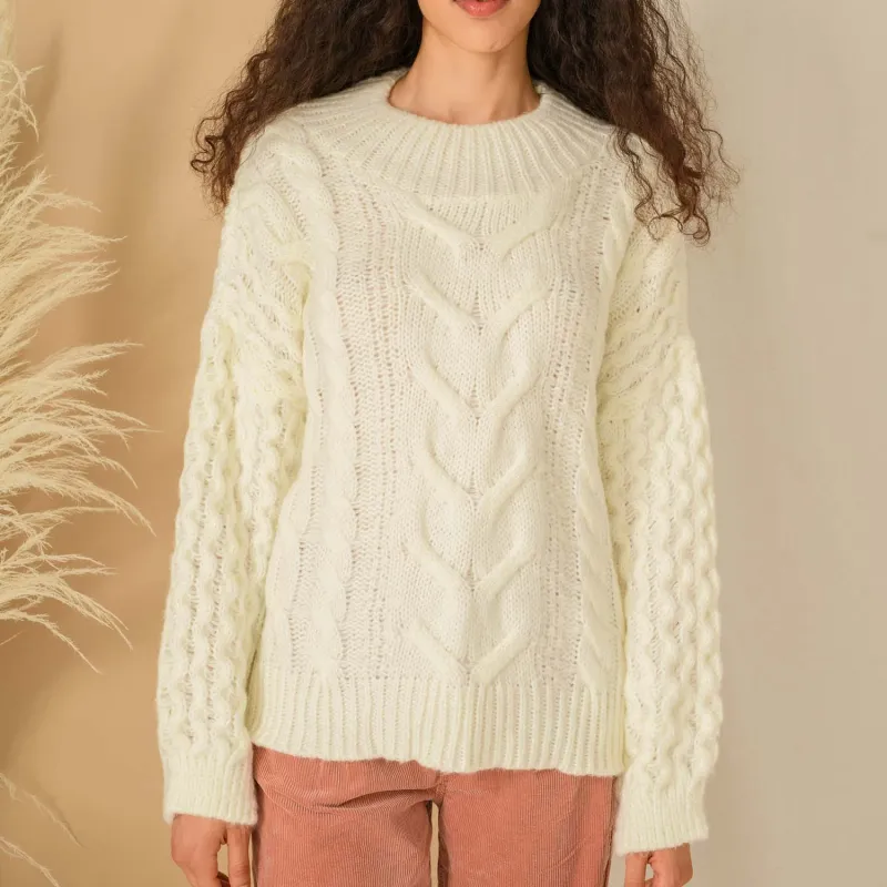 RESALE | Bella Cable High Neck Jumper - Winter White made by Cara & The Sky