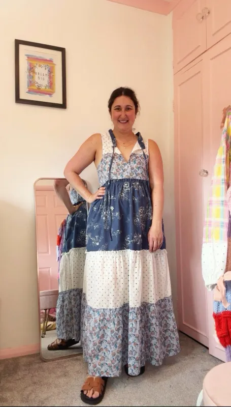 Maisie Tiered Floral Sleeveless Boho Maxi Dress Blue made by Cara & The Sky