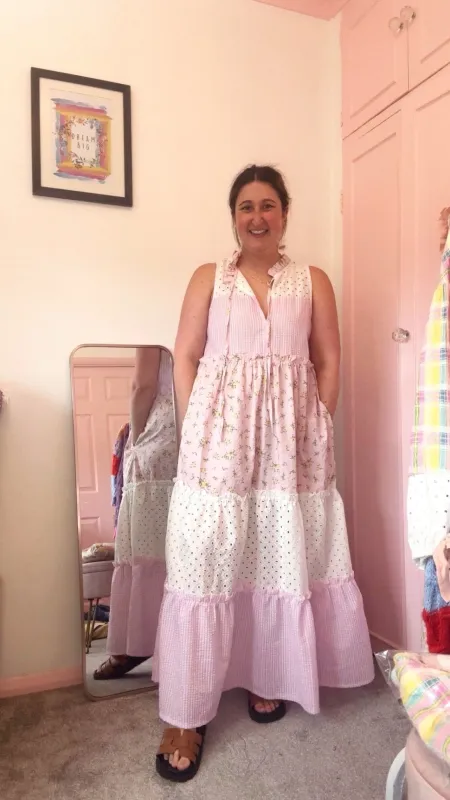 Maisie Floral Gingham Maxi Dress Pink made by Cara & The Sky