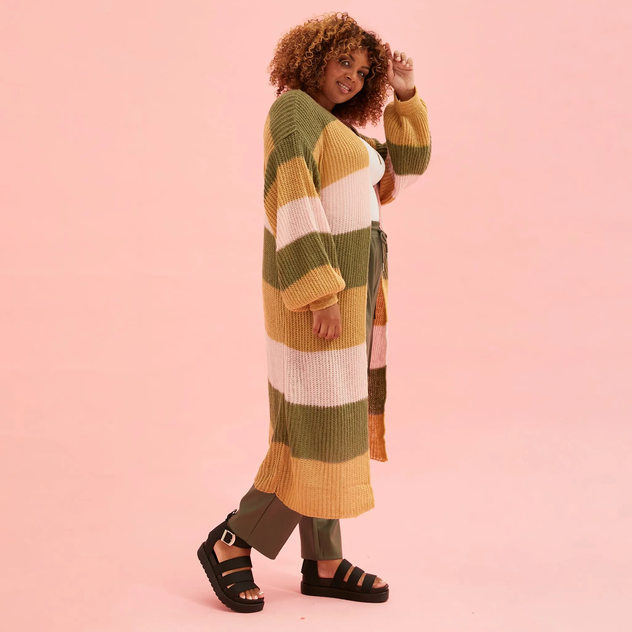 Ricci Lightweight Maxi Stripe Cardigan - Camel sold by Cara & The Sky product image thumbnail 4