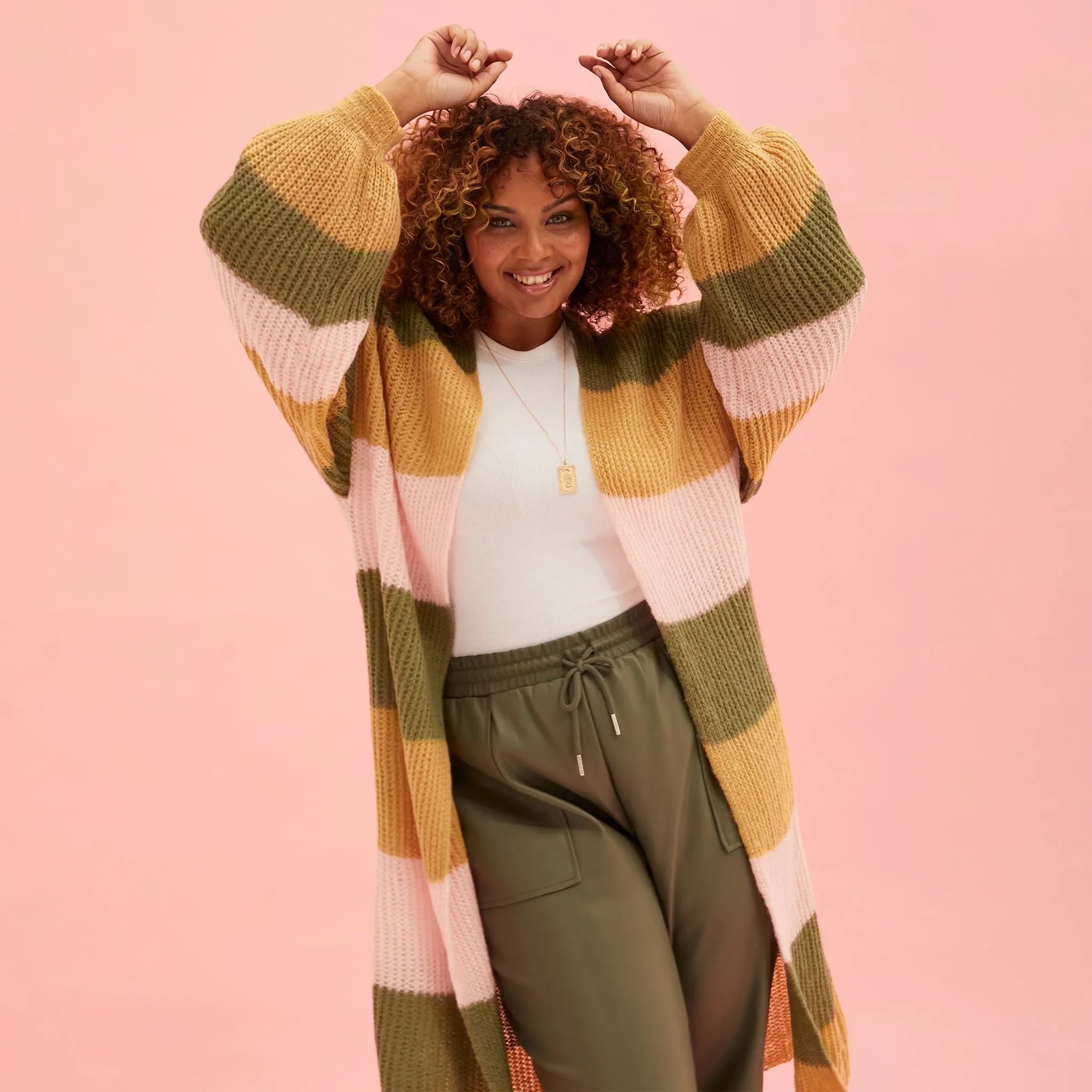 Ricci Lightweight Maxi Stripe Cardigan - Camel sold by Cara & The Sky product image thumbnail 3