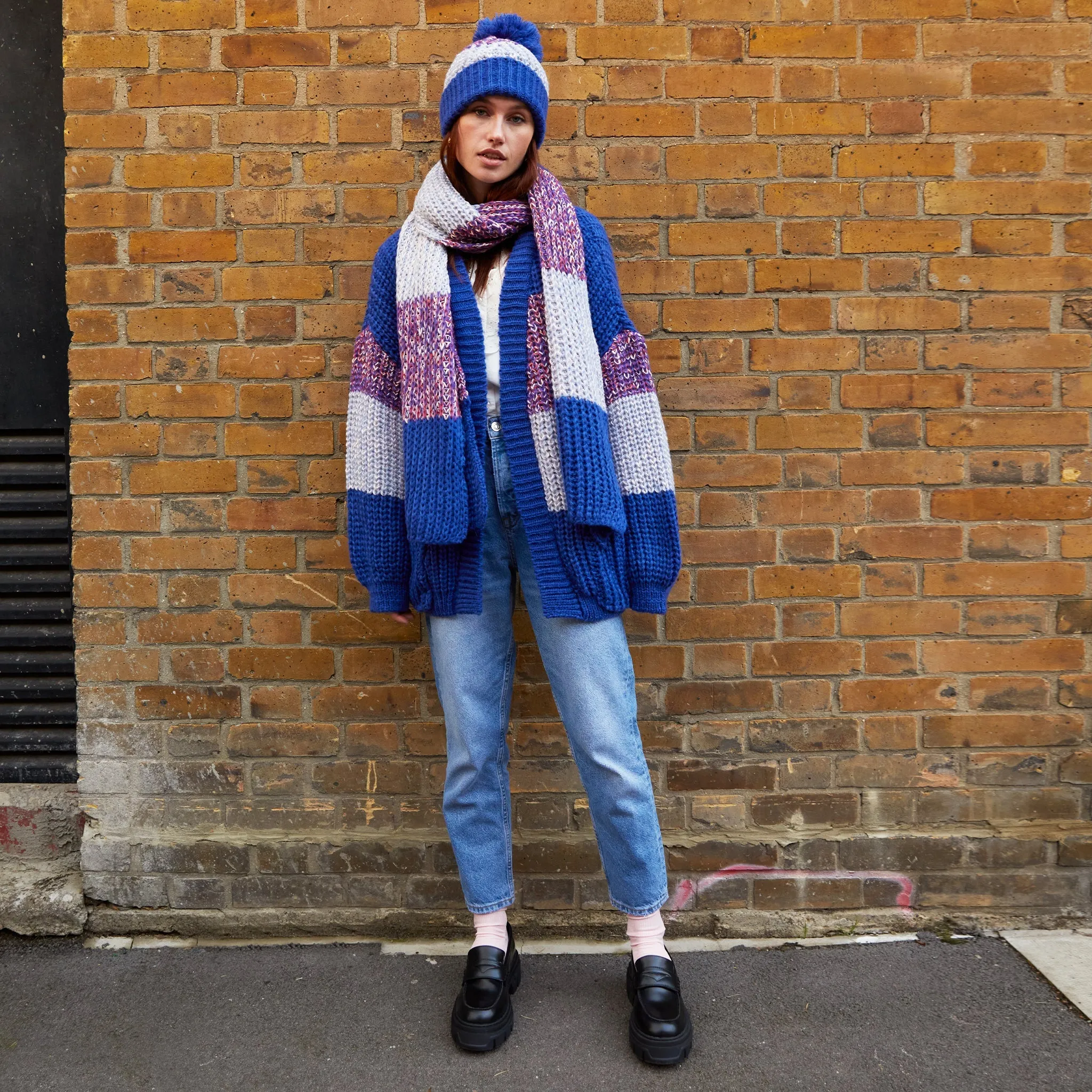 Leia Stripe Oversized chunky Knitted Scarf - Cobalt Blue sold by Cara & The Sky product image thumbnail 3
