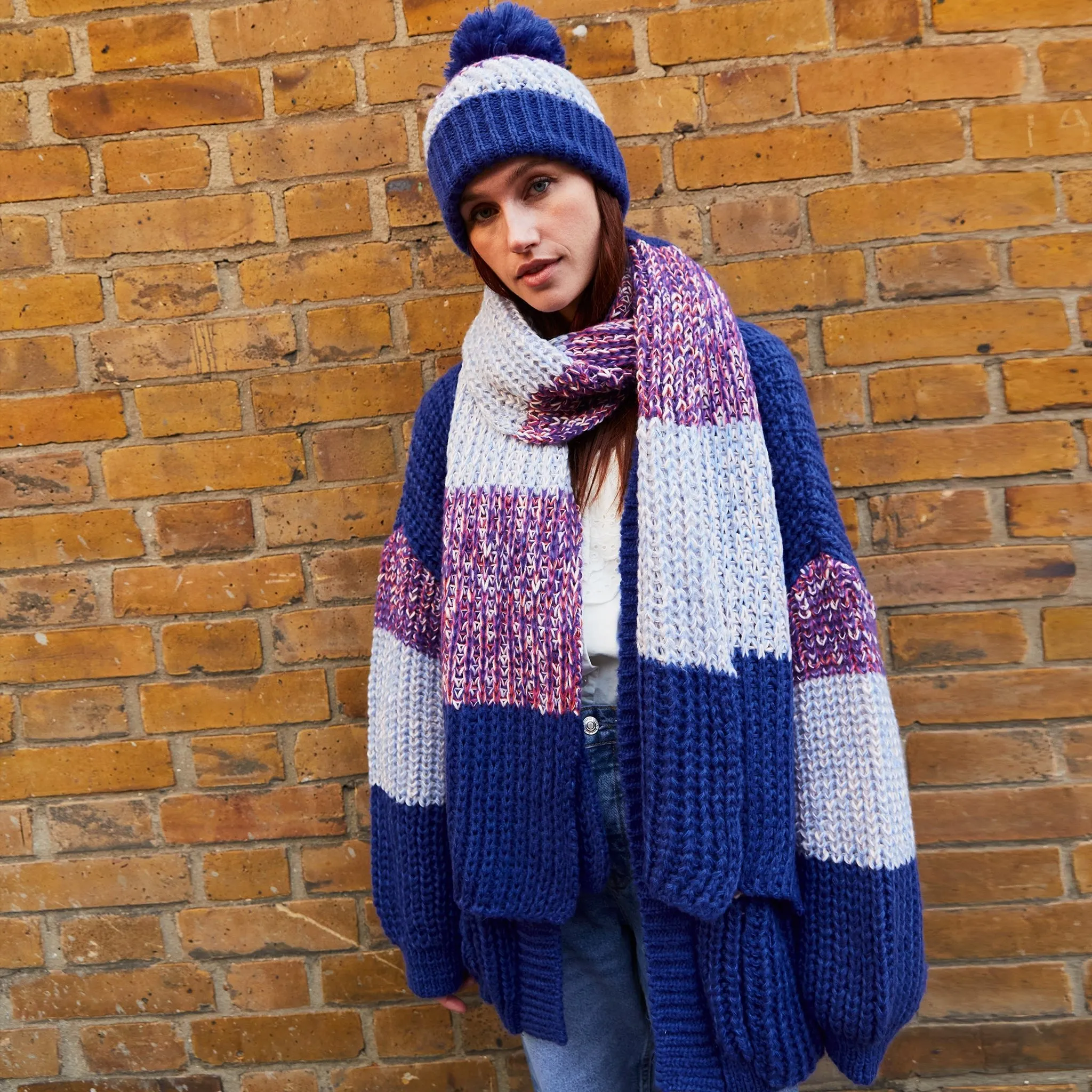 Leia Stripe Oversized chunky Knitted Scarf - Cobalt Blue sold by Cara & The Sky