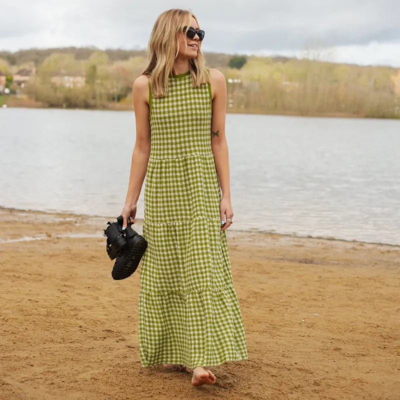 Paula Gingham Cotton Knitted Maxi Dress - Green sold by Cara & The Sky