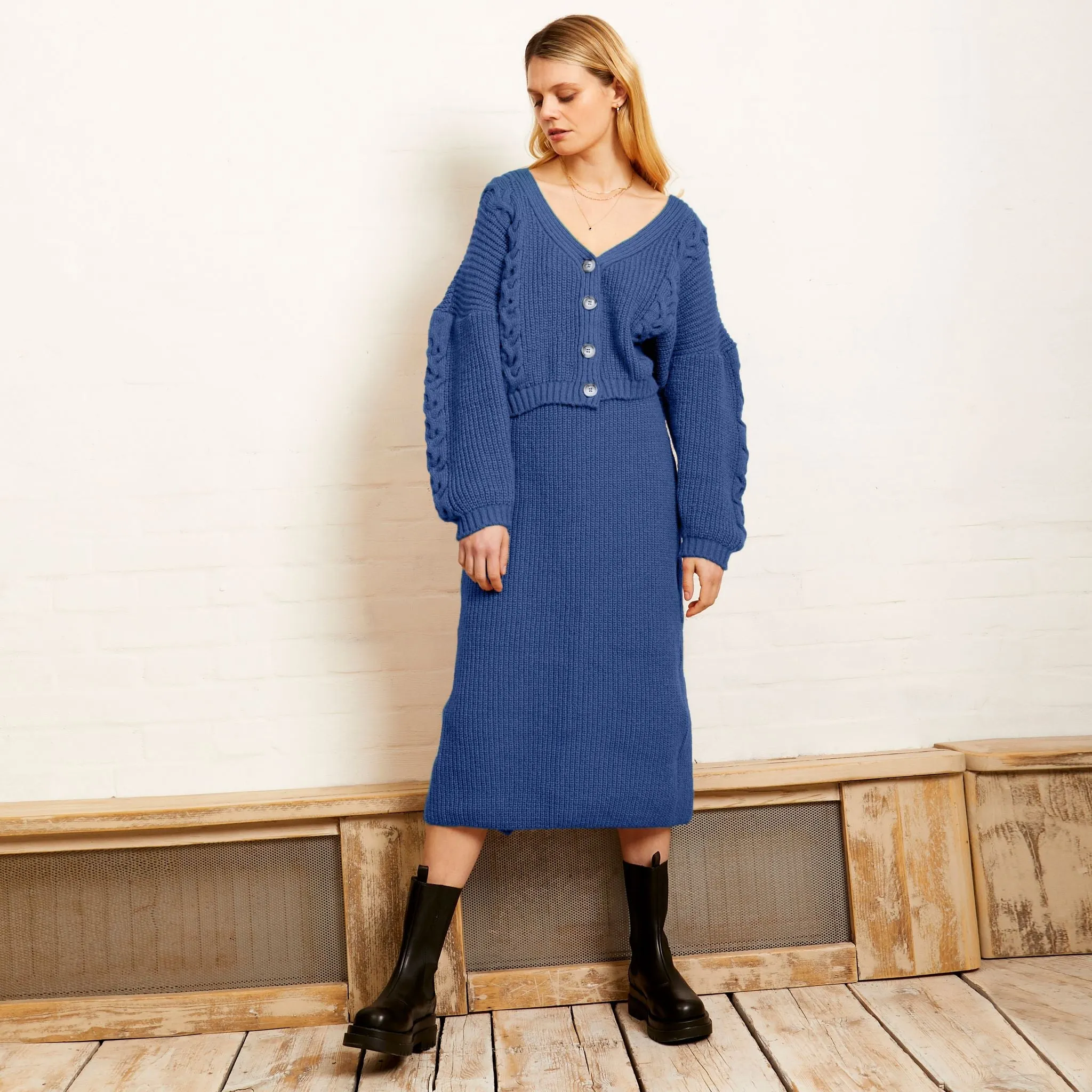 Chloe Co-Ord Knit Midi Skirt - Denim sold by Cara & The Sky product image thumbnail 4