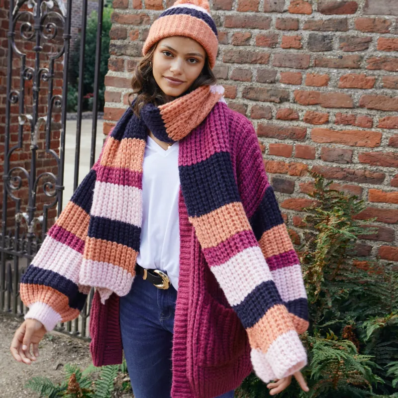 Leia Stripe Oversized Chunky Scarf - Berry sold by Cara & The Sky