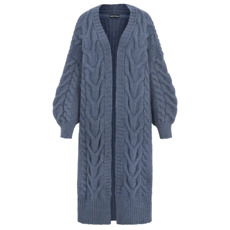 Alex Cable Balloon Sleeve Maxi Cardigan - Denim sold by Cara & The Sky