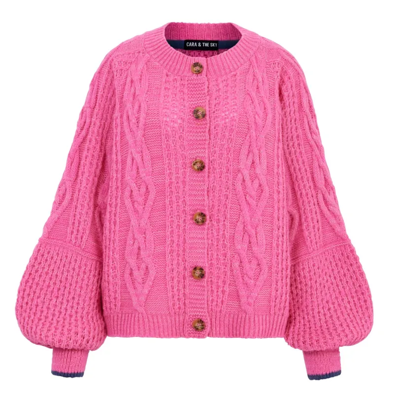 Brigit Heart Stitch Oversized Balloon Sleeve Cardigan - Pink sold by Cara & The Sky