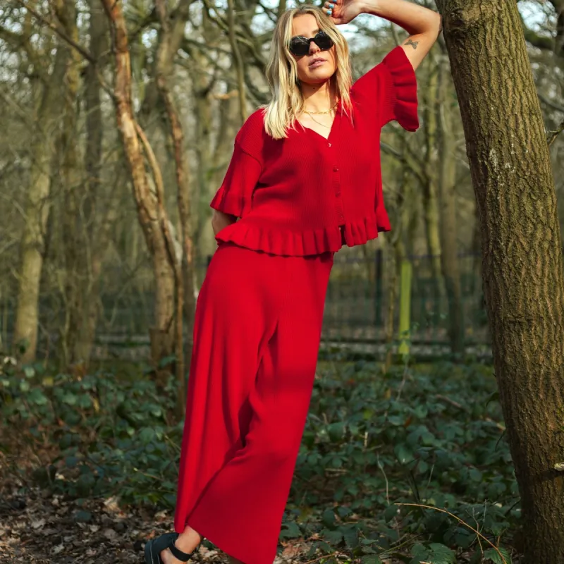 Marlow Ruffle Co-Ord Cardigan - Red sold by Cara & The Sky