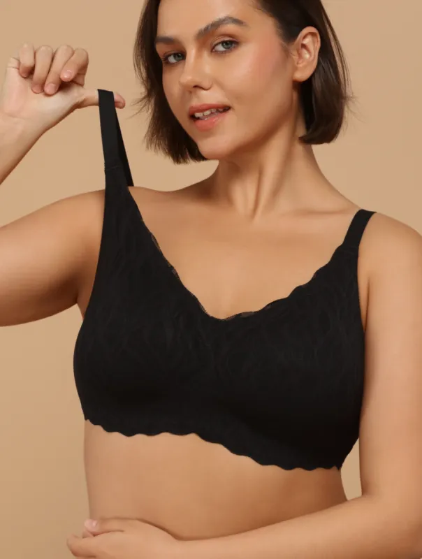 Seamless Wireless V-Neck Bra with Classic Stretch Lace sold by Comfelie